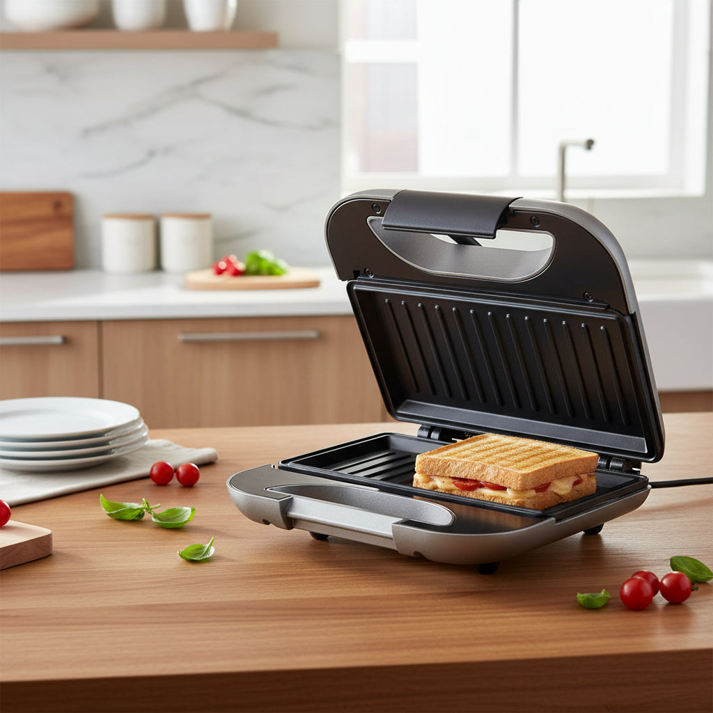 Appareil à sandwich et presse à panini 1200 w en plastique alimentaire 1.5 l pour tous les usages blanc
